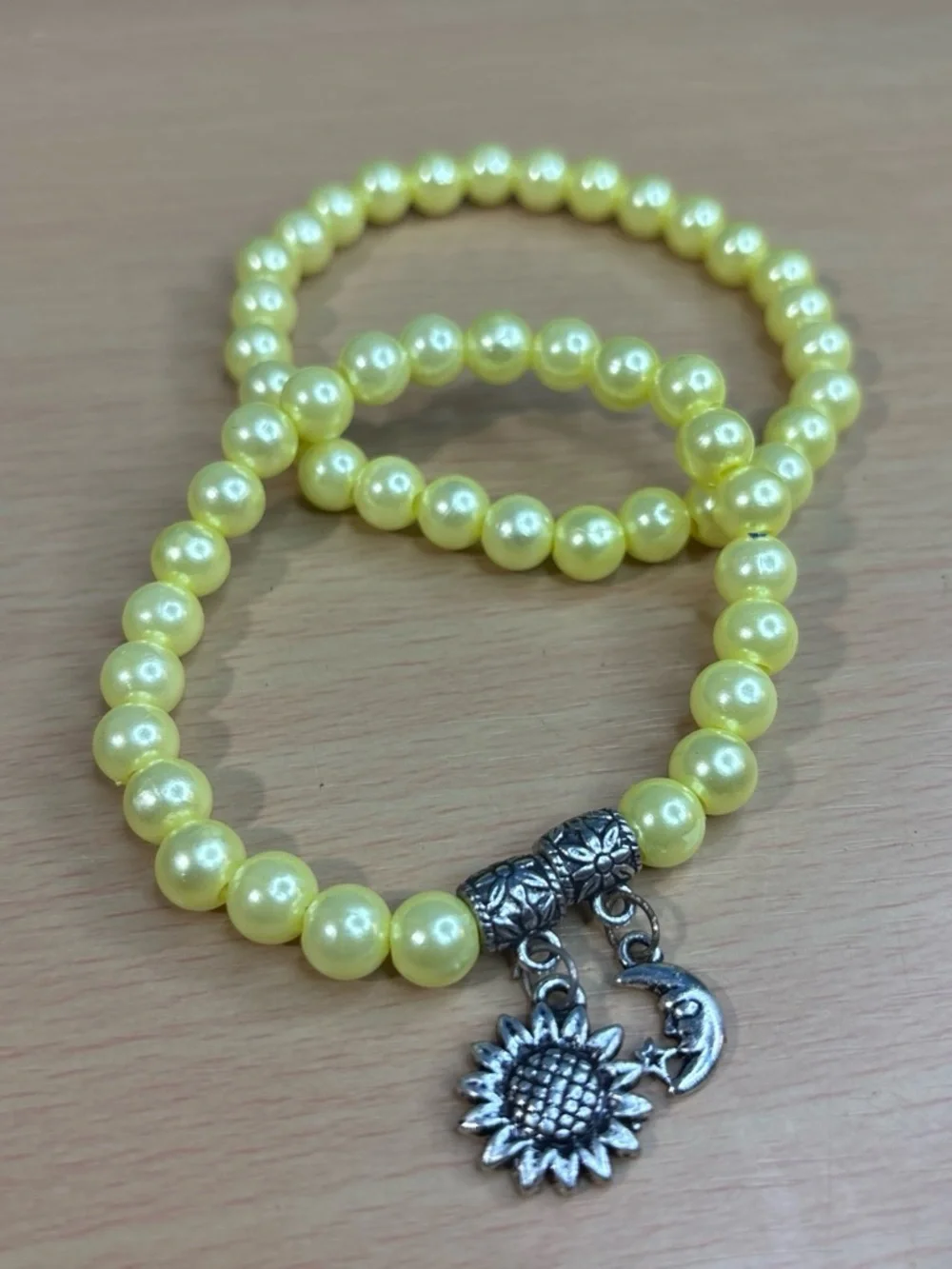 Sunflower & Moon Yellow Pearl Stretch Bracelet